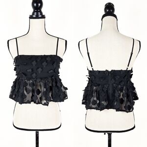 NWT Storia Black Floral Applique Cropped Cami, Size Small 🌼